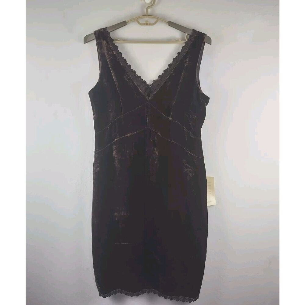 Vintage Bloomingdale brown velvet sleeveless midi dress 90s Y2K